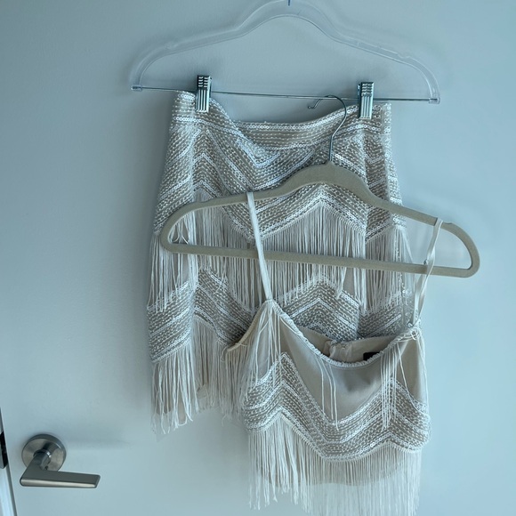 Lulus Dresses & Skirts - Lulus Beaded Cream Fringe Matching Set
